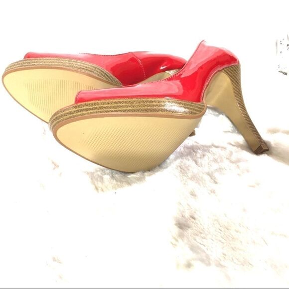 Red faux patent leather peeptoe pumps heels 8.5 NEW NIB platform shoes NWT - Picture 11 of 13